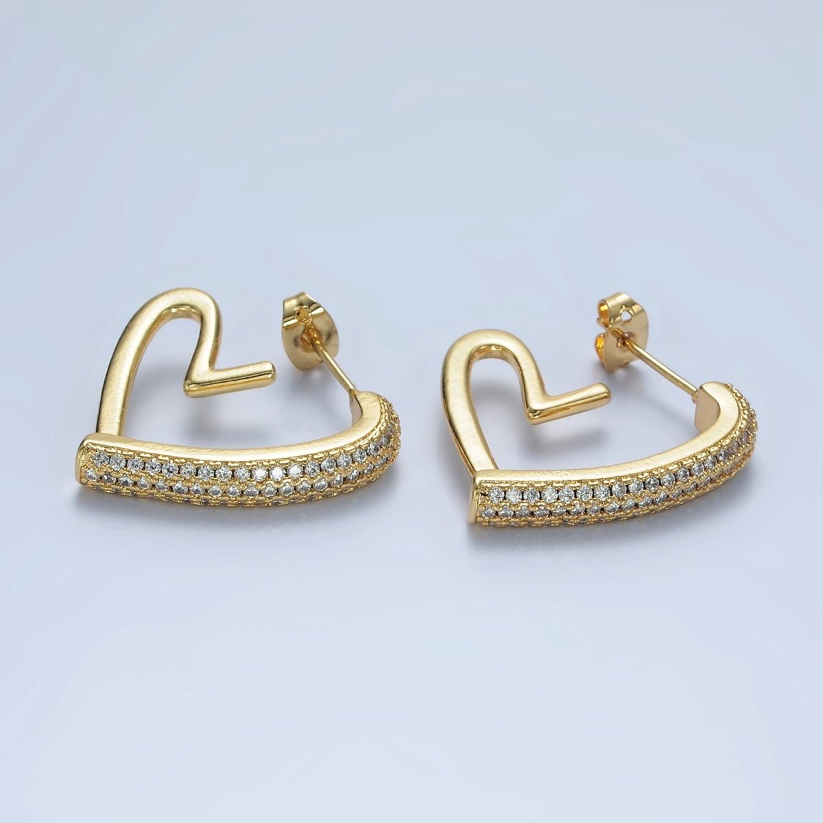 14K Gold Filled 25mm Micro Paved CZ Open Heart Earrings in Gold & Silver