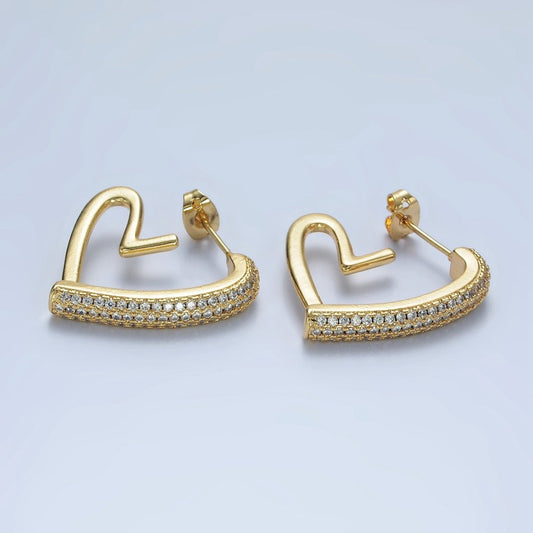 14K Gold Filled 25mm Micro Paved CZ Open Heart Earrings in Gold & Silver
