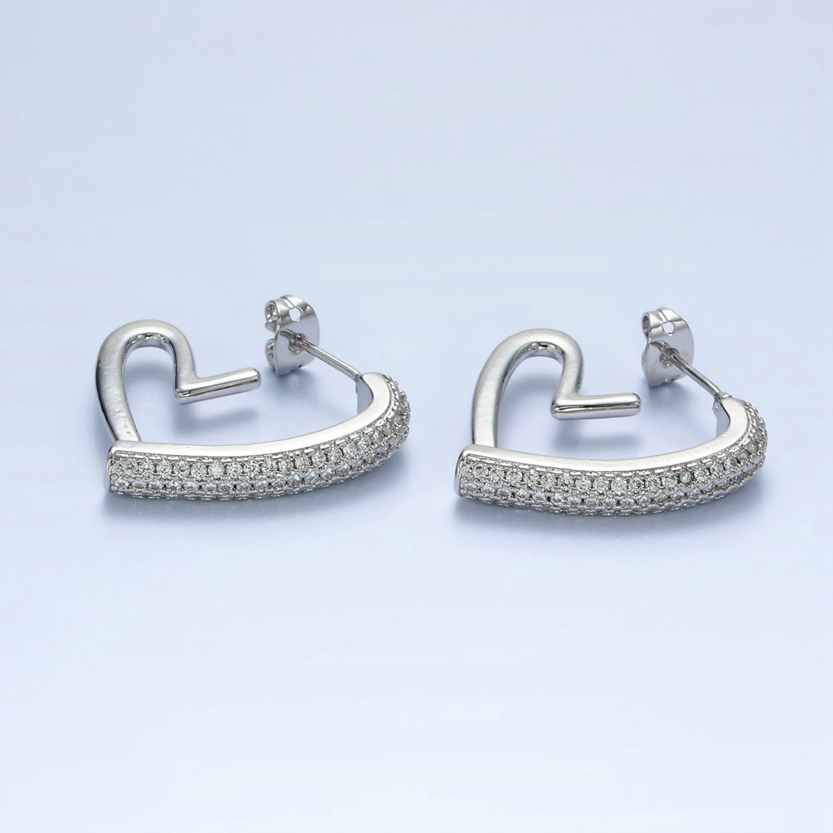 14K Gold Filled 25mm Micro Paved CZ Open Heart Earrings in Gold & Silver