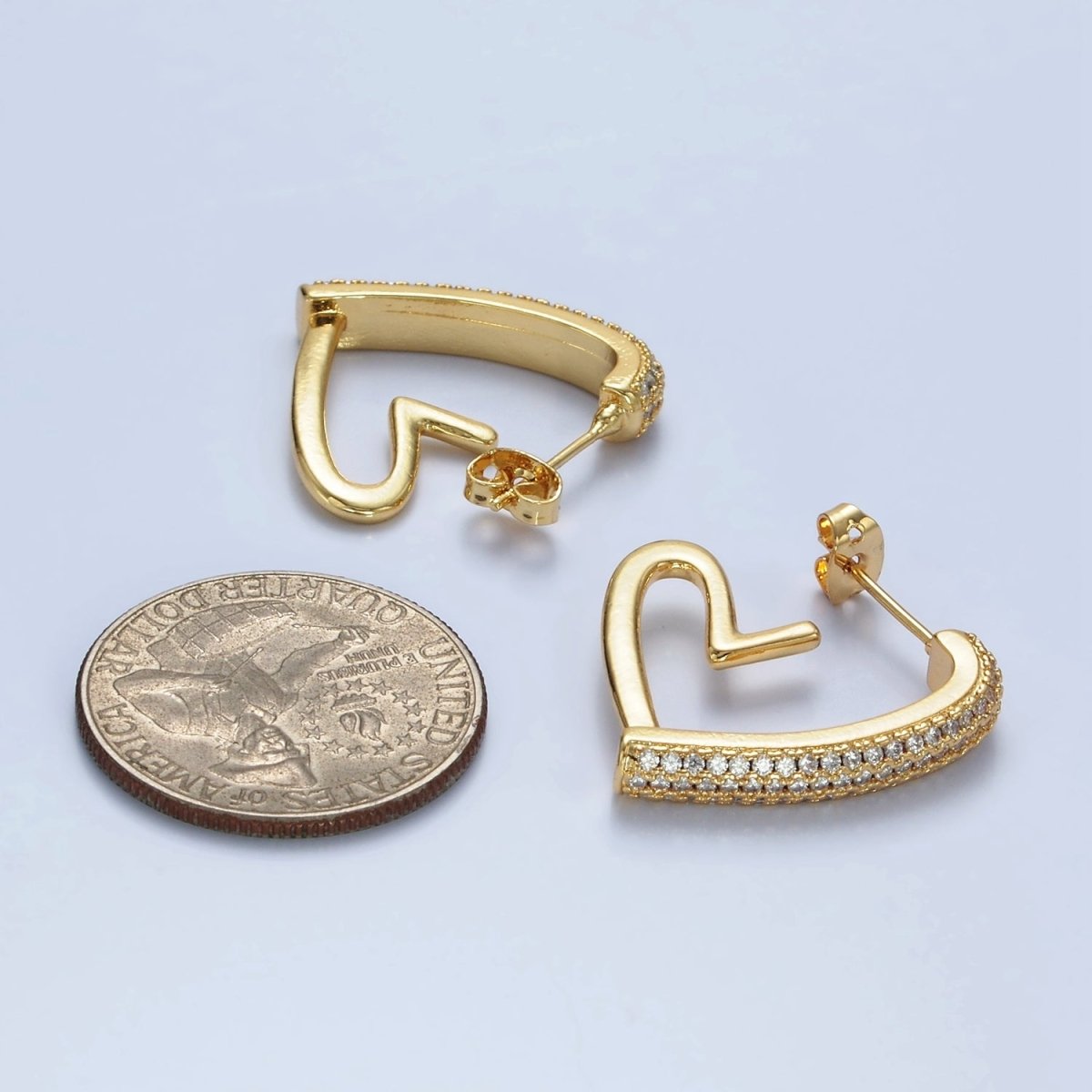 14K Gold Filled 25mm Micro Paved CZ Open Heart Earrings in Gold & Silver