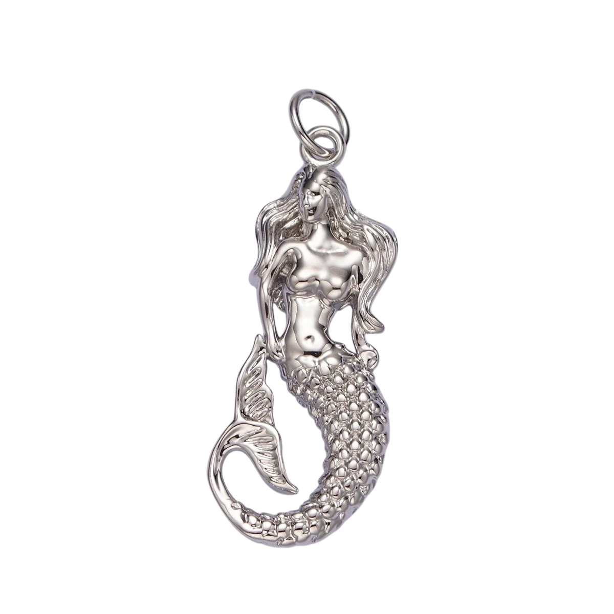14K Gold Filled 30mm x 11mm Ocean Sea Mermaid Textured Charm in Gold or Silver