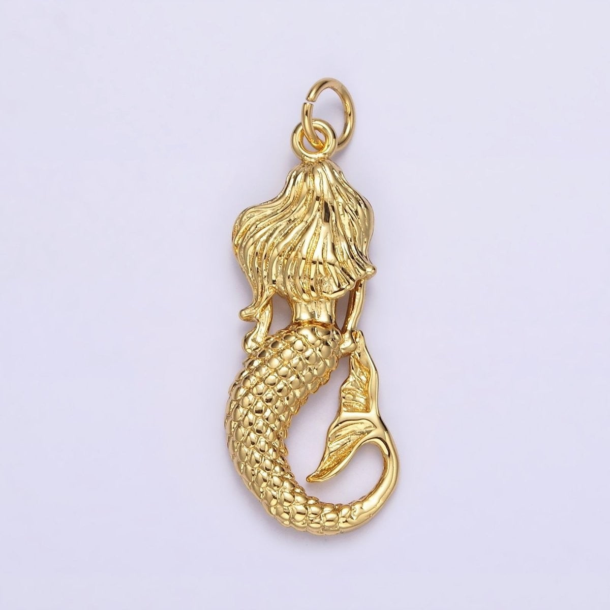 14K Gold Filled 30mm x 11mm Ocean Sea Mermaid Textured Charm in Gold or Silver