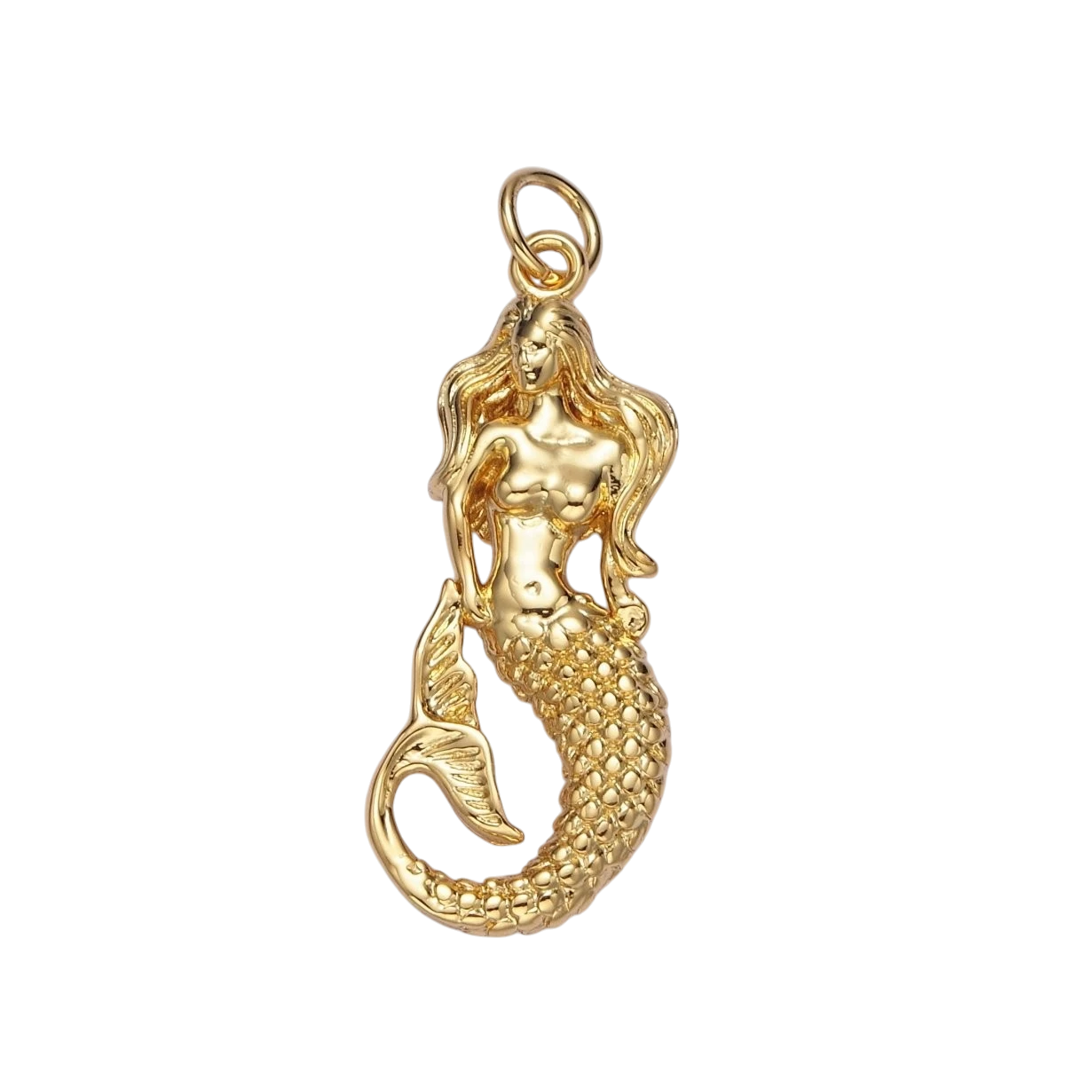 14K Gold Filled 30mm x 11mm Ocean Sea Mermaid Textured Charm in Gold or Silver