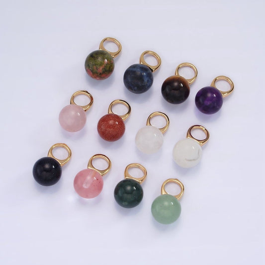 Gold Filled 8mm Round Sphere Ball Natural Gemstone Drop Pendant