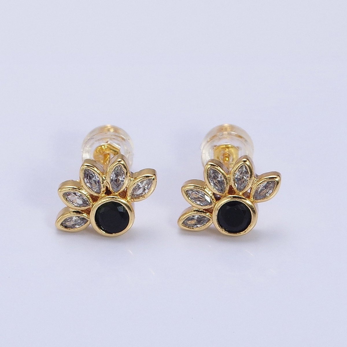 Dainty 14K Gold Filled Black Clear CZ Marquise Sun Stud Earrings