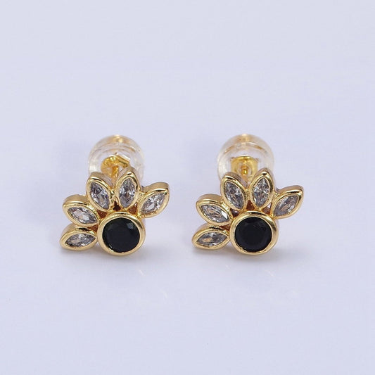 Dainty 14K Gold Filled Black Clear CZ Marquise Sun Stud Earrings