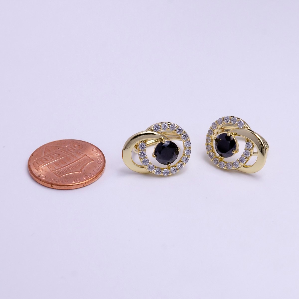 14K Gold Filled Black CZ Geometric Circular Round Micro Pave Earrings