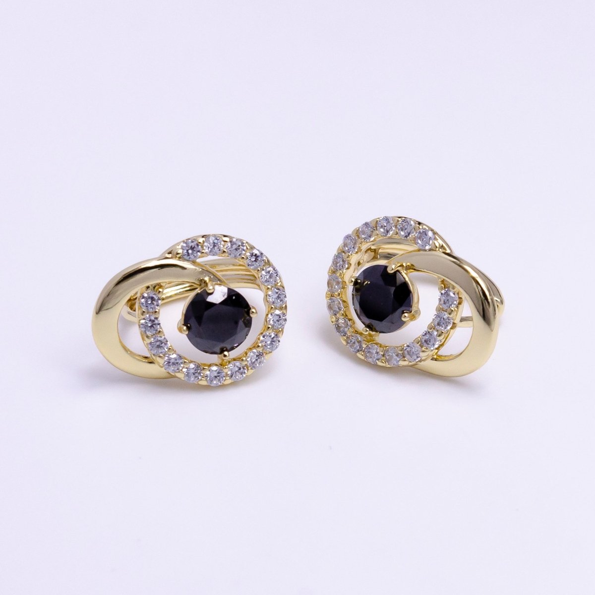 14K Gold Filled Black CZ Geometric Circular Round Micro Pave Earrings