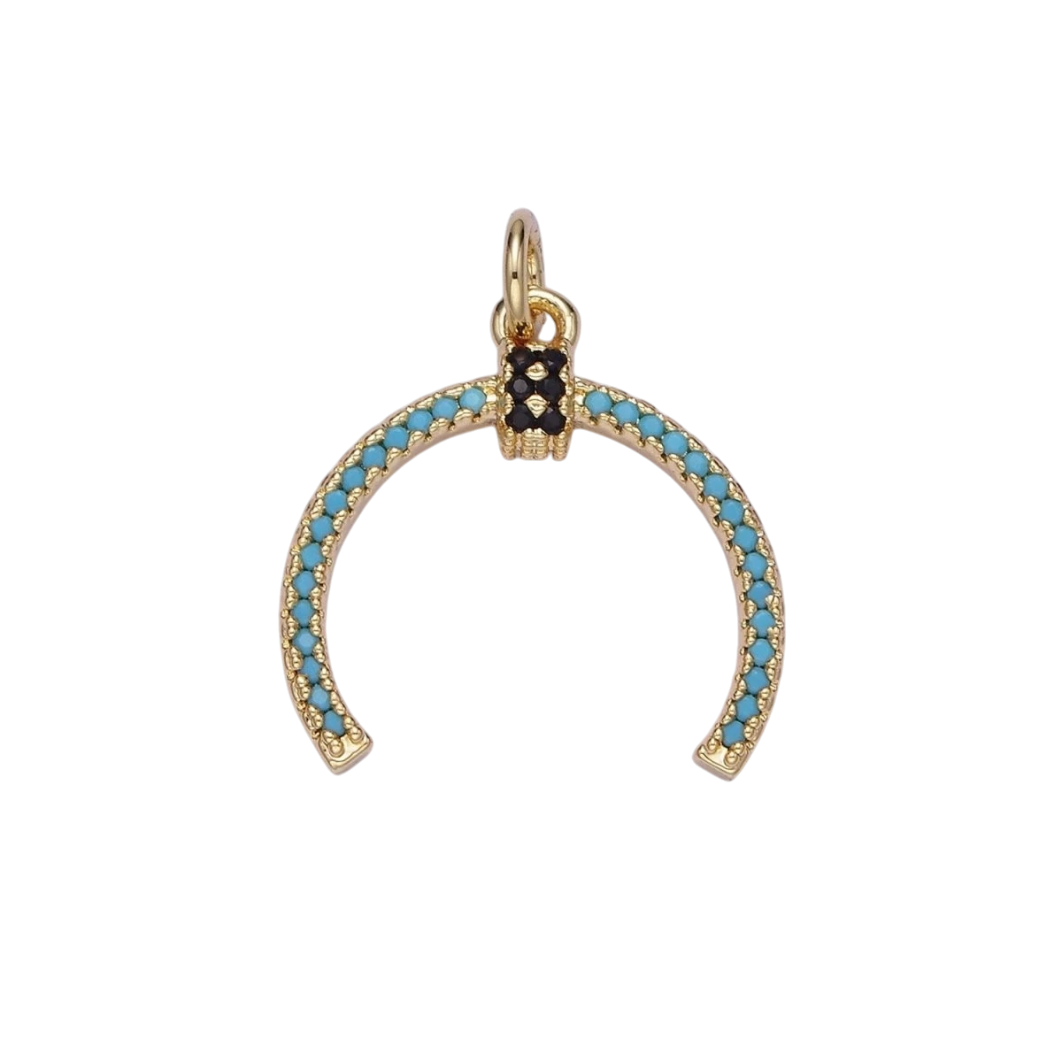 14K Gold Filled Black CZ Turquoise Micro Pave Horn Curved Lined Charm