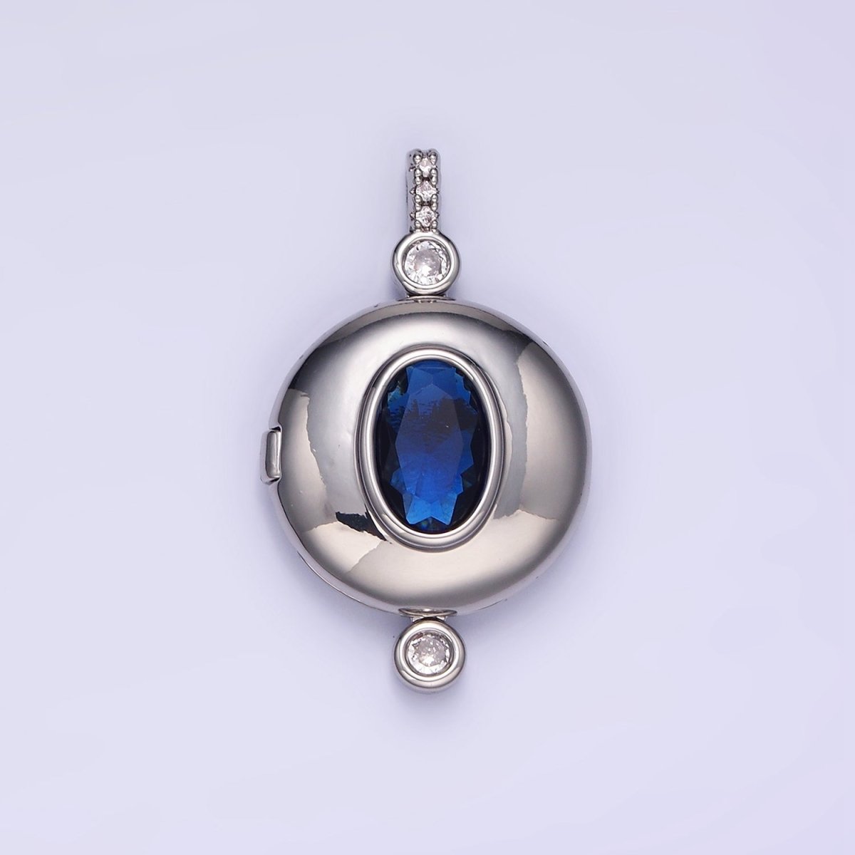 Gold Filled Blue CZ Oval Round Locket Micro Pave Bail Pendant in Gold or Silver
