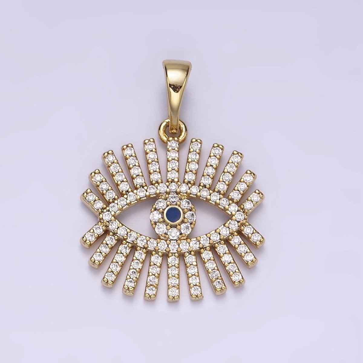 Gold-Filled 18mm Blue Evil Eye Clear Micro Paved CZ Open Pendant