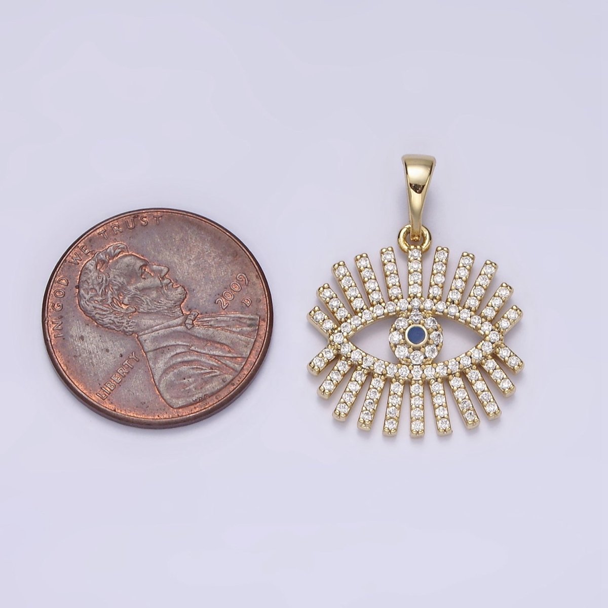 Gold-Filled 18mm Blue Evil Eye Clear Micro Paved CZ Open Pendant
