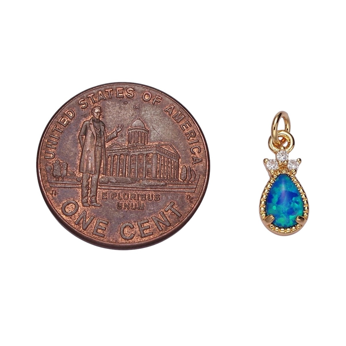 14K Gold Filled Blue Opal; Teardrop Mini Add-On Charm in Gold & Silver