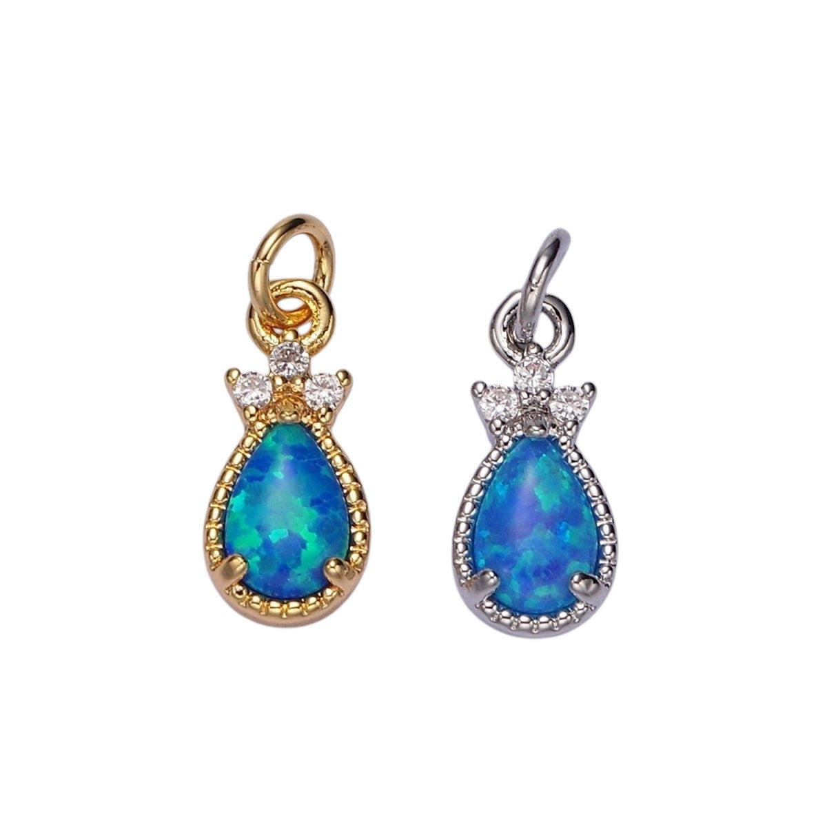 14K Gold Filled Blue Opal; Teardrop Mini Add-On Charm in Gold & Silver