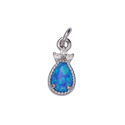 14K Gold Filled Blue Opal; Teardrop Mini Add-On Charm in Gold & Silver