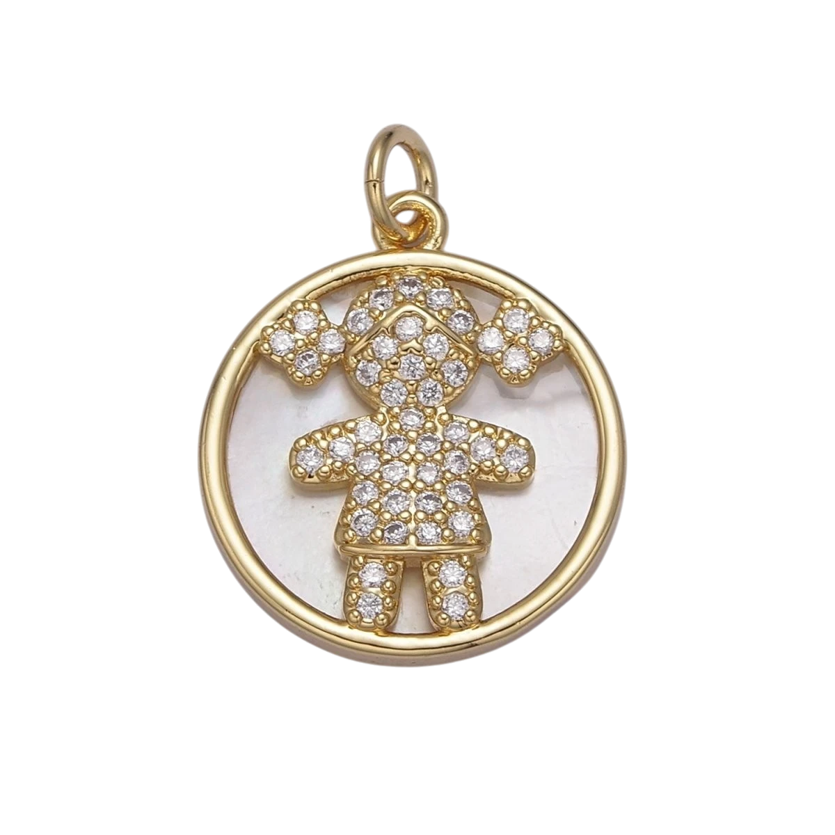 Gold-Filled 24mm Boy / Girl Charm CZ Micro Pave Pearl Boy and Girl Charm Cubic Zirconia