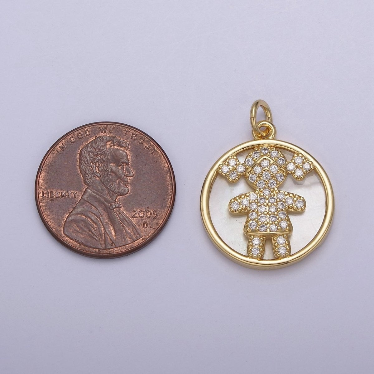 Gold-Filled 24mm Boy / Girl Charm CZ Micro Pave Pearl Boy and Girl Charm Cubic Zirconia