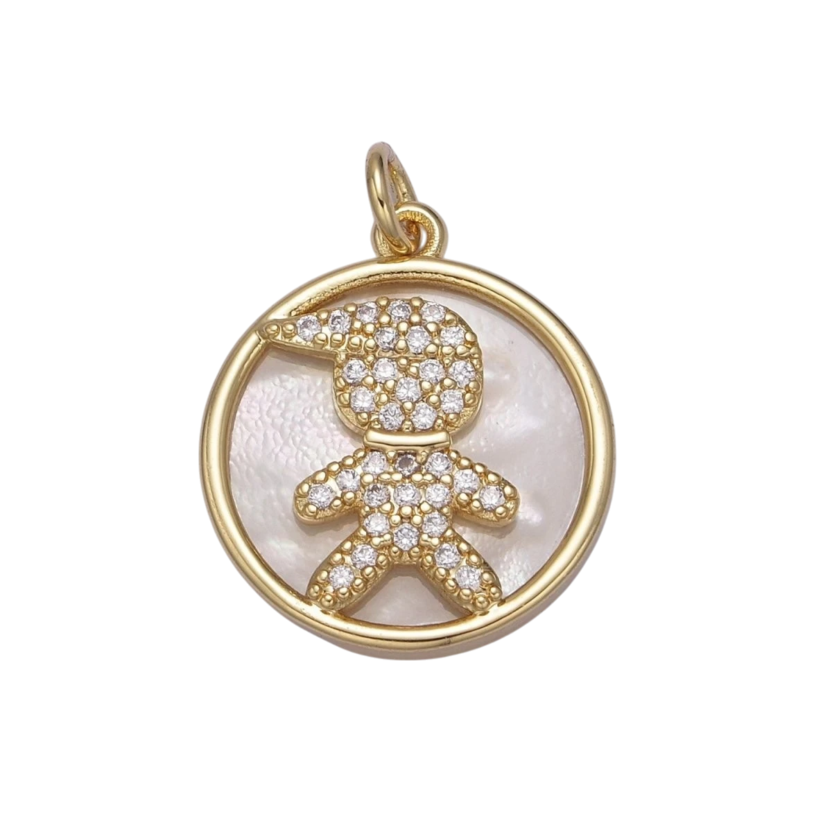 Gold-Filled 24mm Boy / Girl Charm CZ Micro Pave Pearl Boy and Girl Charm Cubic Zirconia