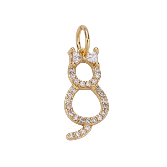 14k Gold Filled Cat charms, Cubic Cat pendant, Micro Pave pendant, Cute Kawaii CZ charm