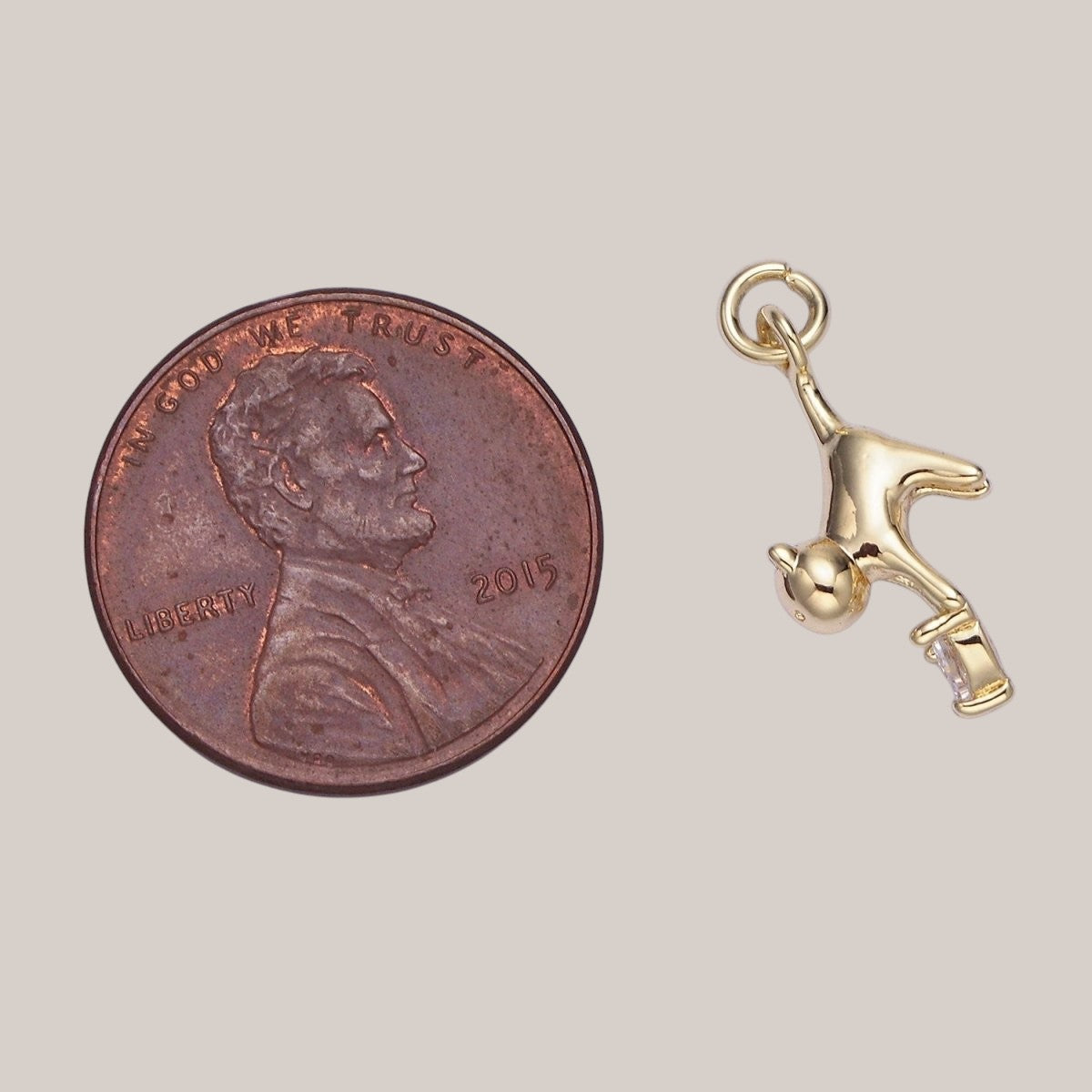 14K Gold Filled Cat Kitten Drop Heart CZ Charm