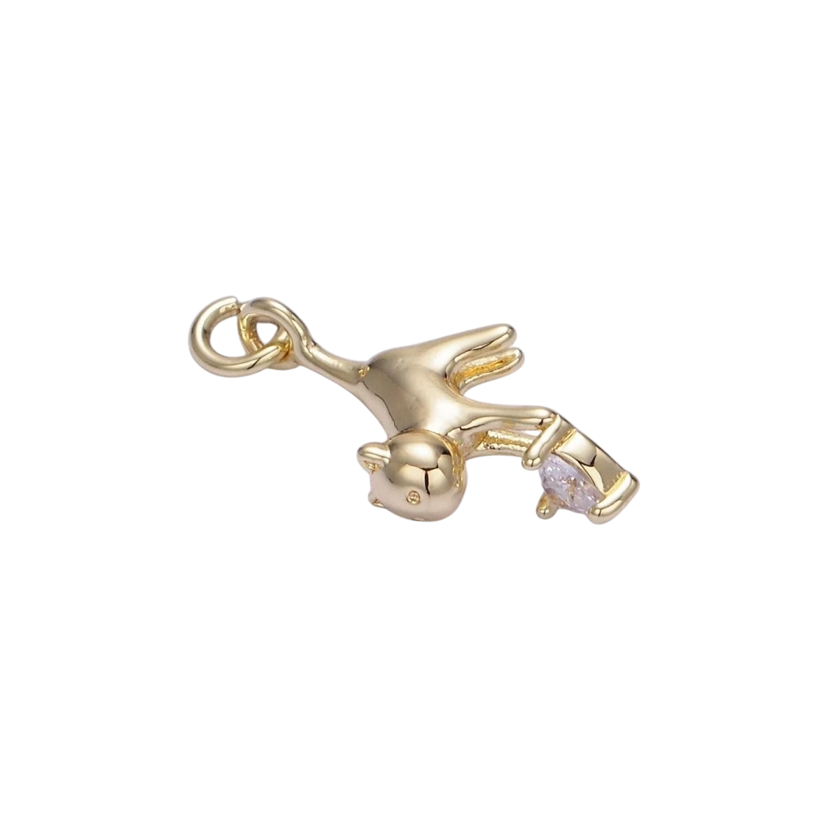14K Gold Filled Cat Kitten Drop Heart CZ Charm