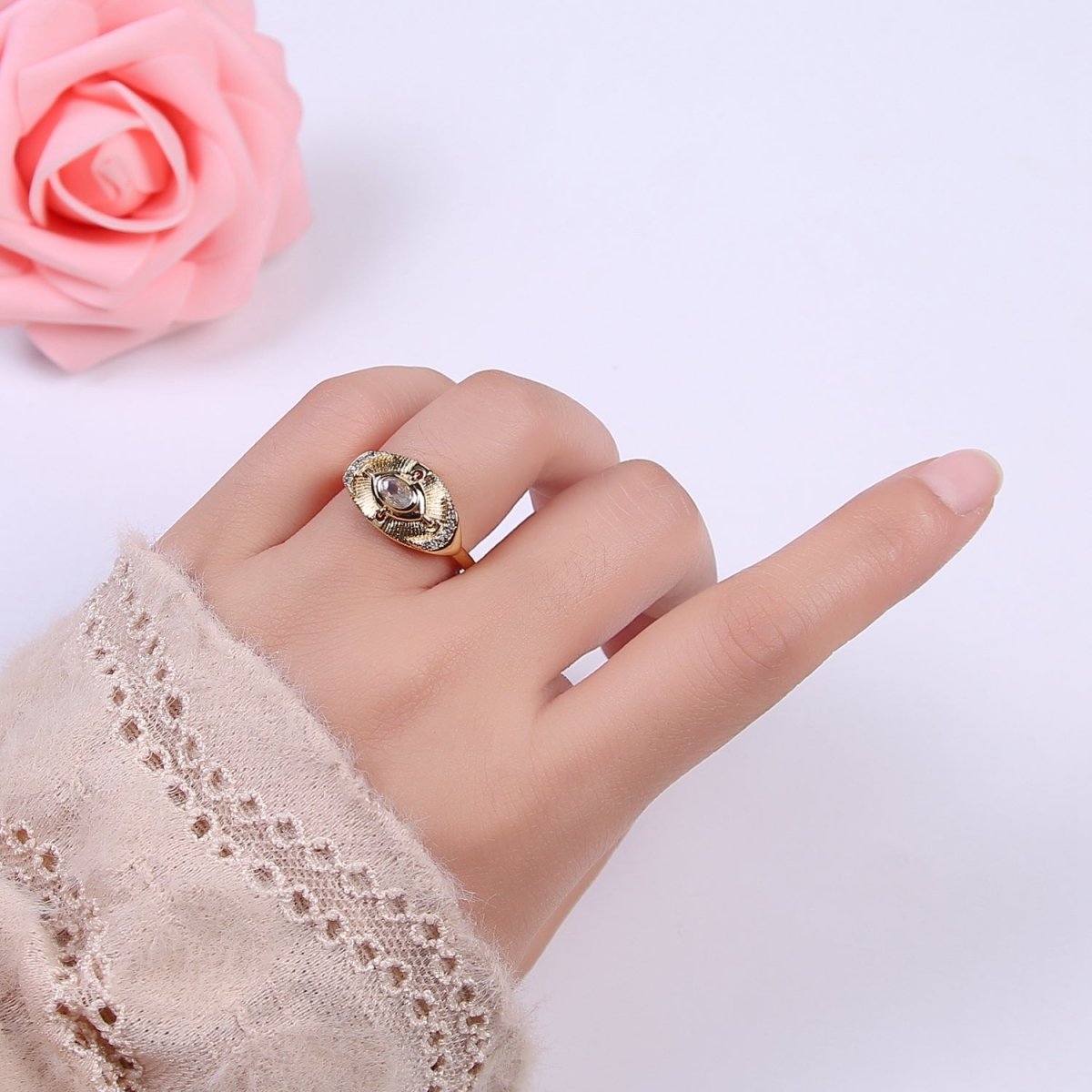 14k Gold Filled Celestial Ring, Goddess Ring, Eye Ring, Moon Ring, Minimalist Ring, Dainty Gold Ring, Stacking Ring