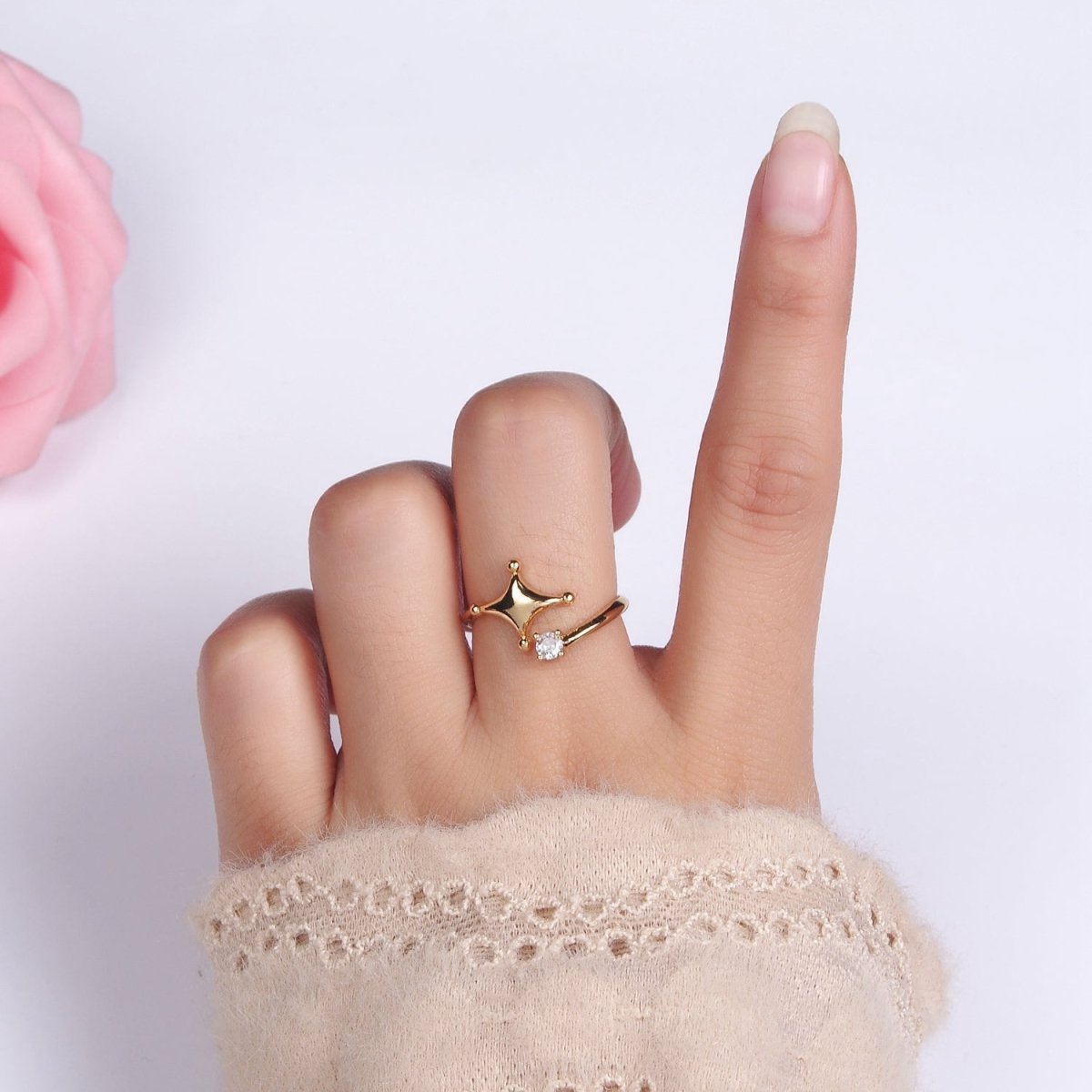 Minimalist 14K Gold Filled Celestial Star Dotted CZ Wrap Ring