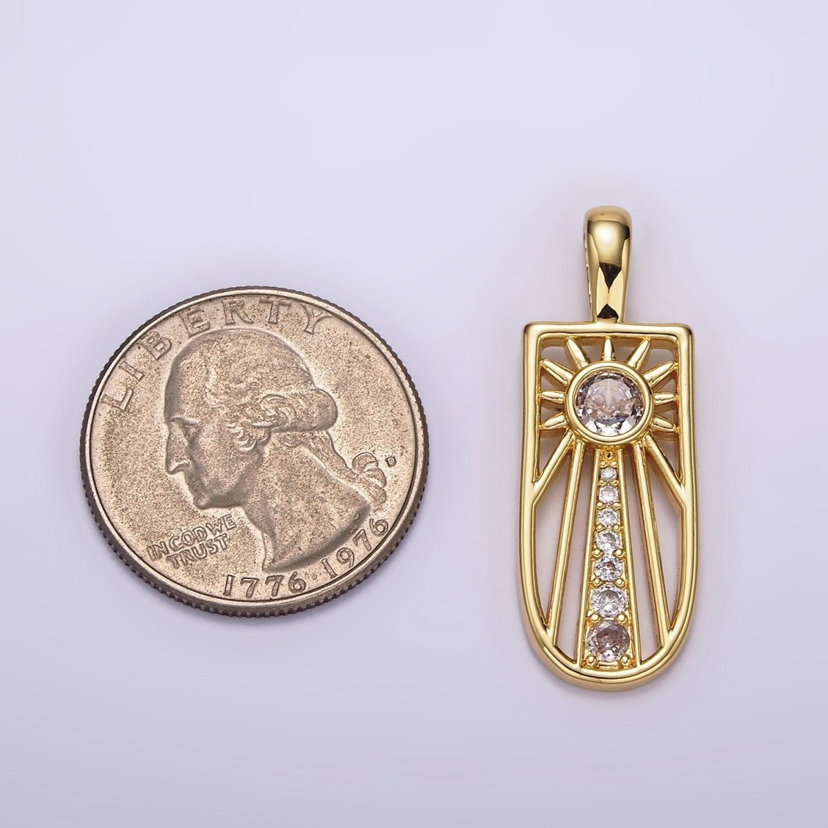 Gold-Filled 34mm Celestial Sun Ray CZ Micro Pave Open Tag Pendant