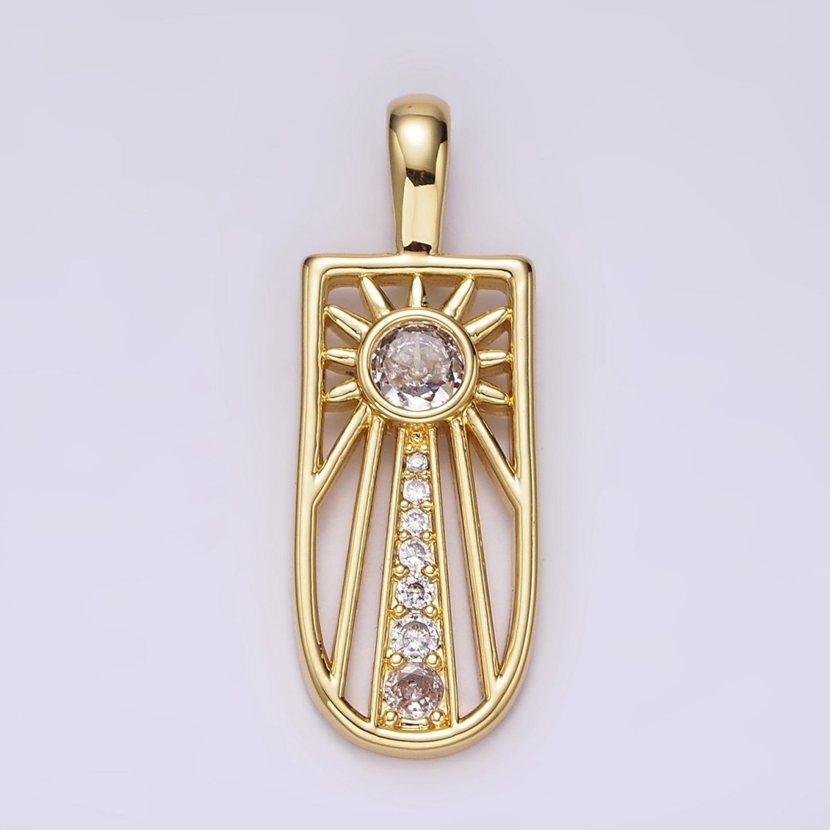 Gold-Filled 34mm Celestial Sun Ray CZ Micro Pave Open Tag Pendant