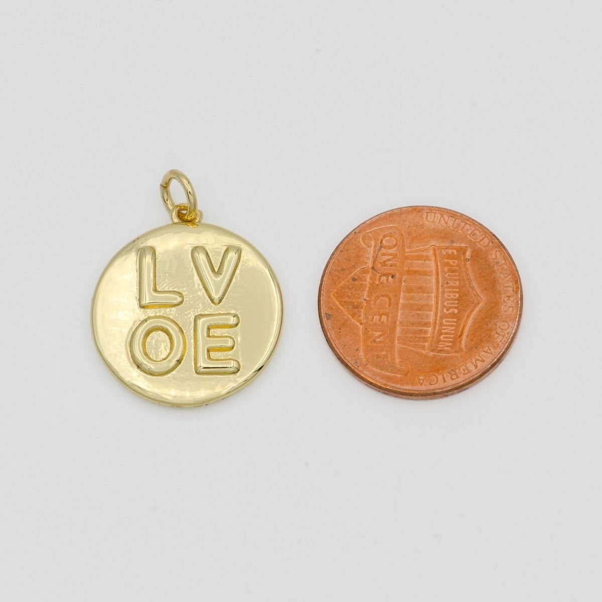 14K Gold Filled Charm Medallion Heart Pendant LOVE Words Charm Tag
