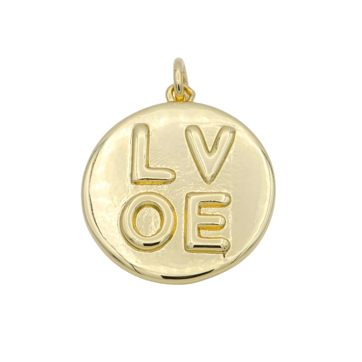 14K Gold Filled Charm Medallion Heart Pendant LOVE Words Charm Tag
