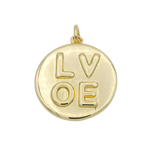 14K Gold Filled Charm Medallion Heart Pendant LOVE Words Charm Tag