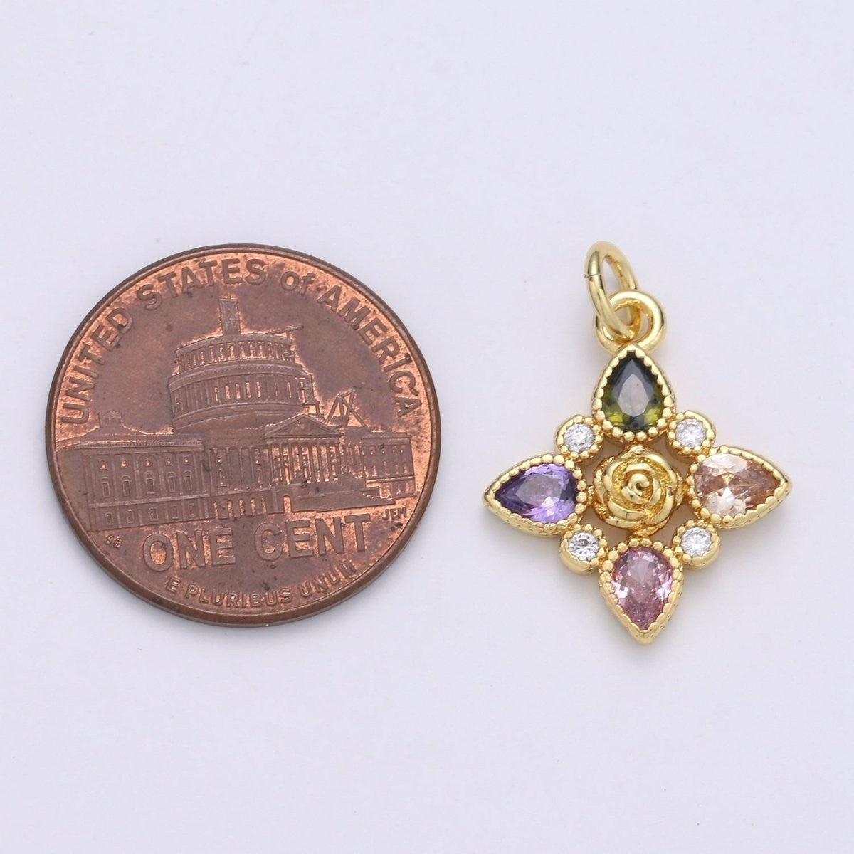 Dainty 14K Gold Filled Charm Multi Color Rainbow Cross Charm