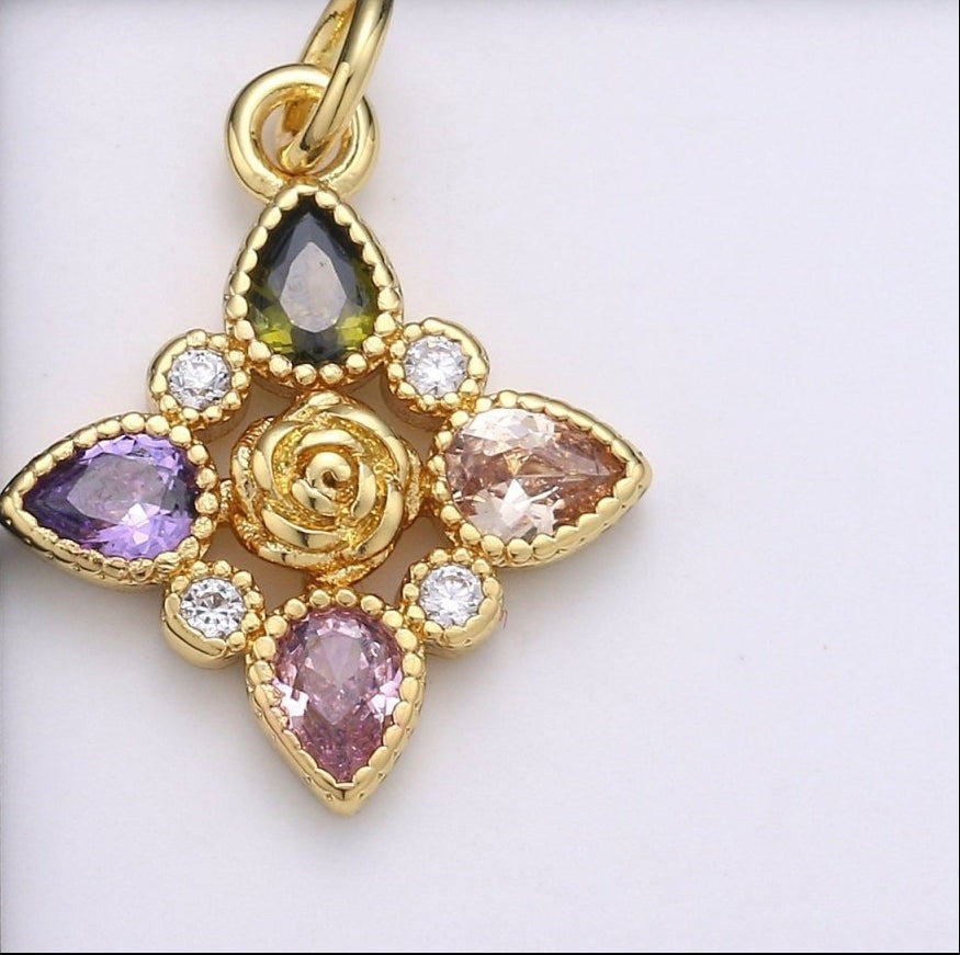Dainty 14K Gold Filled Charm Multi Color Rainbow Cross Charm