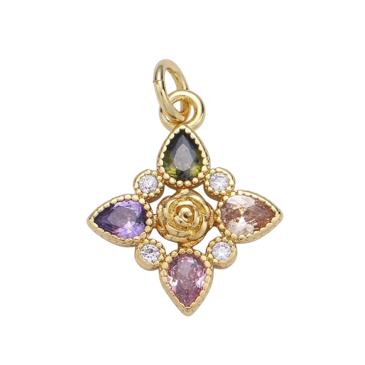 Dainty 14K Gold Filled Charm Multi Color Rainbow Cross Charm