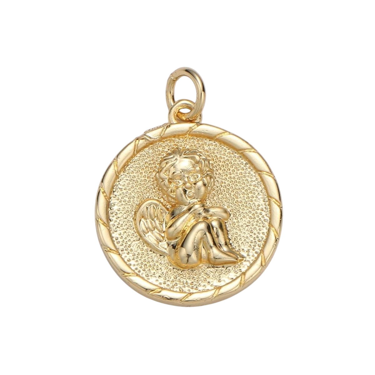 14K Gold Filled 23mm Cherub Pendant - Little Angel Charm - Coin Disc Charm- Gift for Daughter