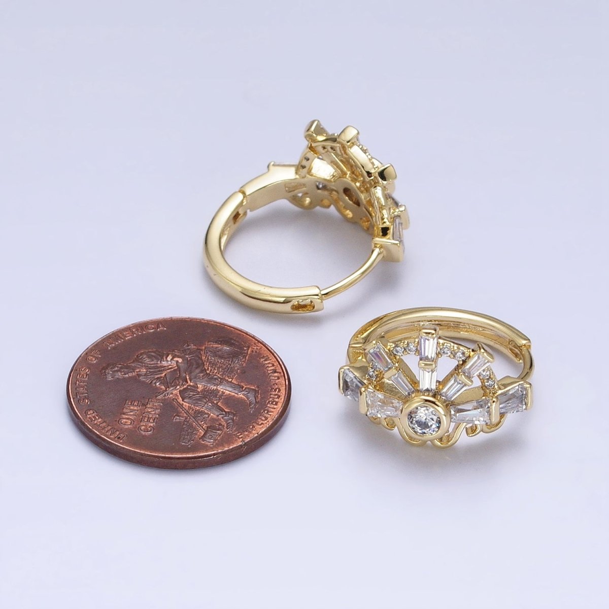 Gorgeous 14K Gold Filled Clear CZ Baguette S Lined Geometric Huggie Earrings