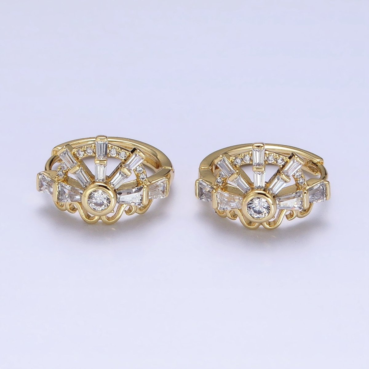 Gorgeous 14K Gold Filled Clear CZ Baguette S Lined Geometric Huggie Earrings
