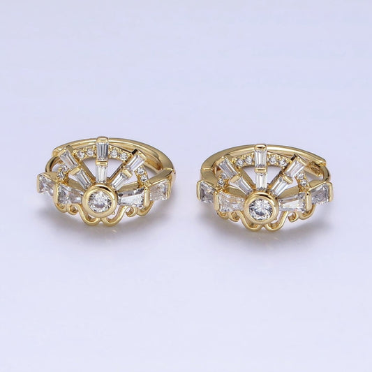 Gorgeous 14K Gold Filled Clear CZ Baguette S Lined Geometric Huggie Earrings