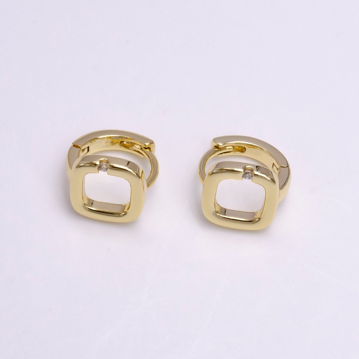 Minimalist 14K Gold Filled Clear CZ Open Square 10mm Cartilage Huggie Earrings