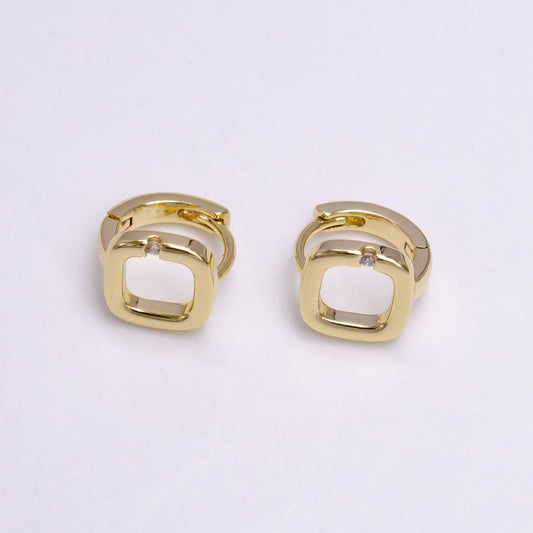 Minimalist 14K Gold Filled Clear CZ Open Square 10mm Cartilage Huggie Earrings