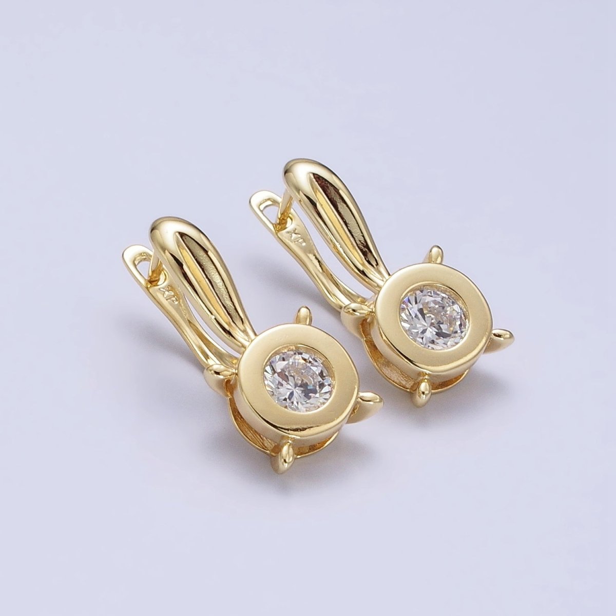 Unique 14K Gold Filled Clear CZ Round Bezel Dotted English Lock Earrings