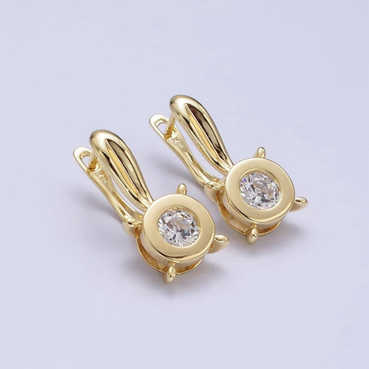 Unique 14K Gold Filled Clear CZ Round Bezel Dotted English Lock Earrings