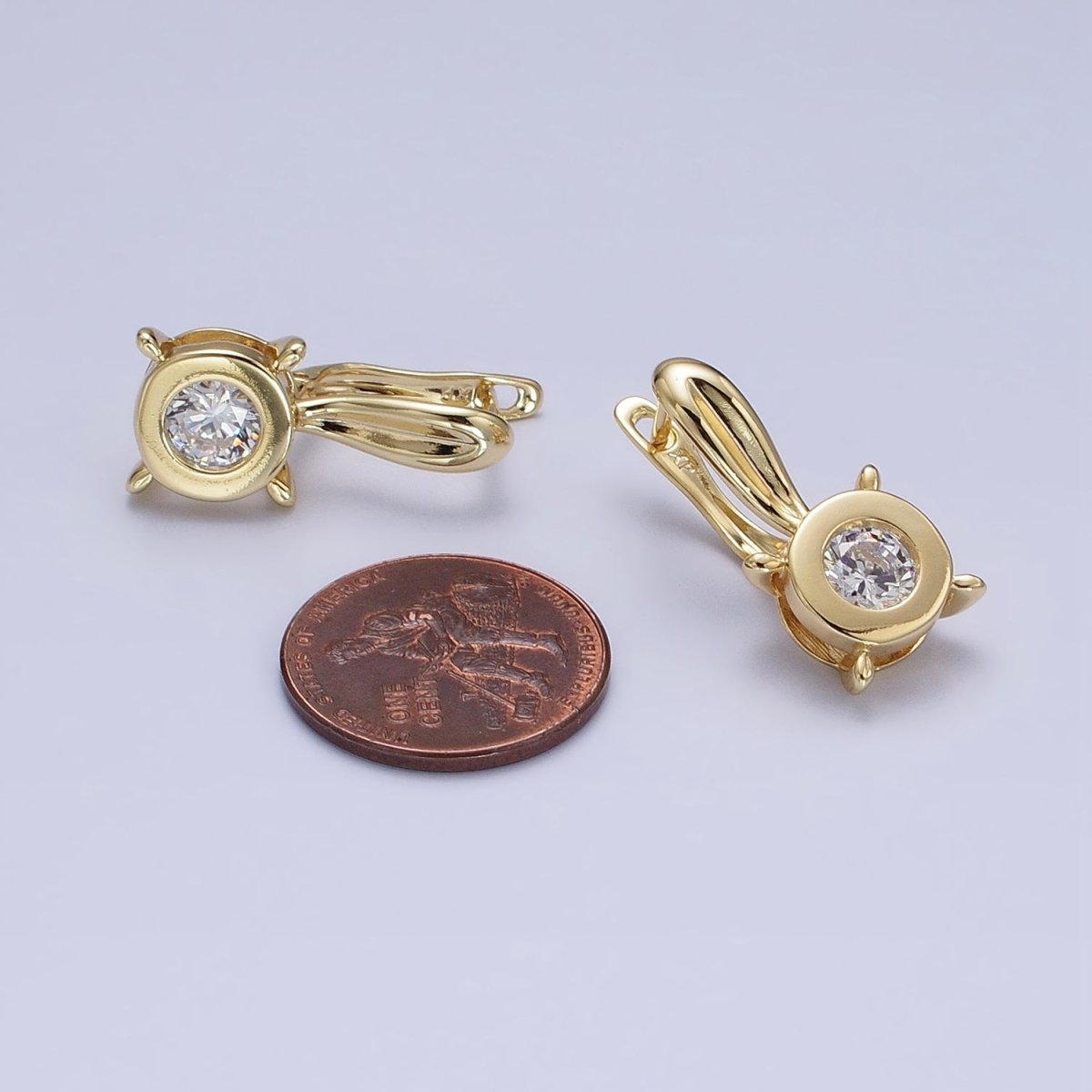 Unique 14K Gold Filled Clear CZ Round Bezel Dotted English Lock Earrings