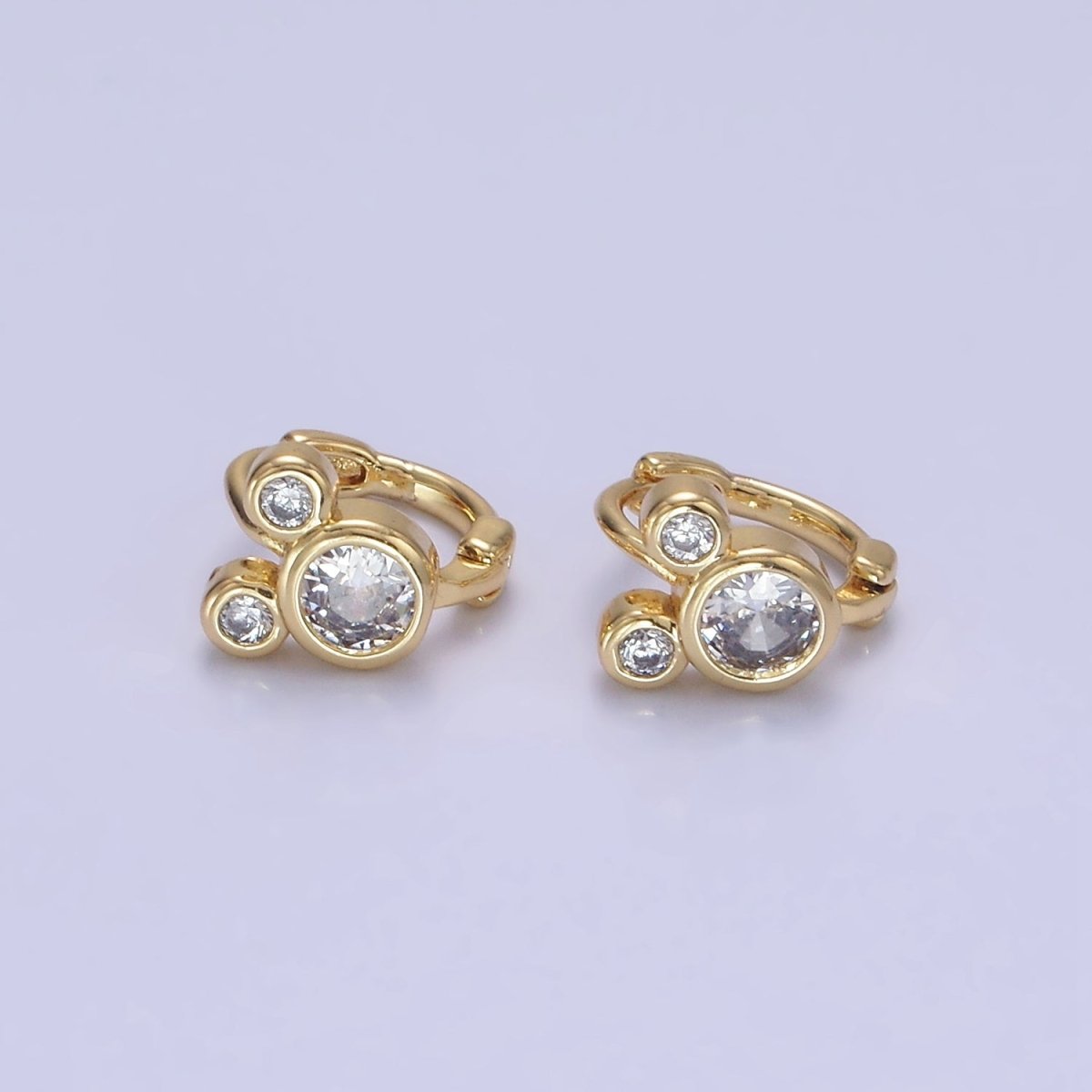Dainty 14K Gold Filled Clear CZ Triple Mouse Huggie Earrings