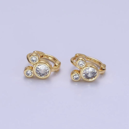 Dainty 14K Gold Filled Clear CZ Triple Mouse Huggie Earrings