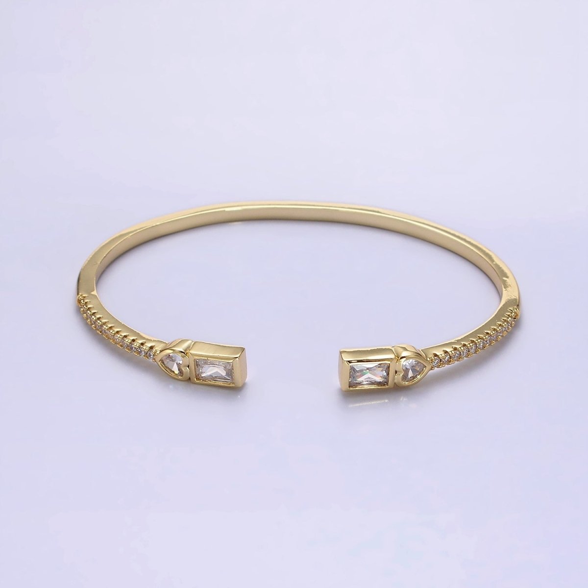 14K Gold Filled Clear Baguette CZ Cuff Bracelet in Silver