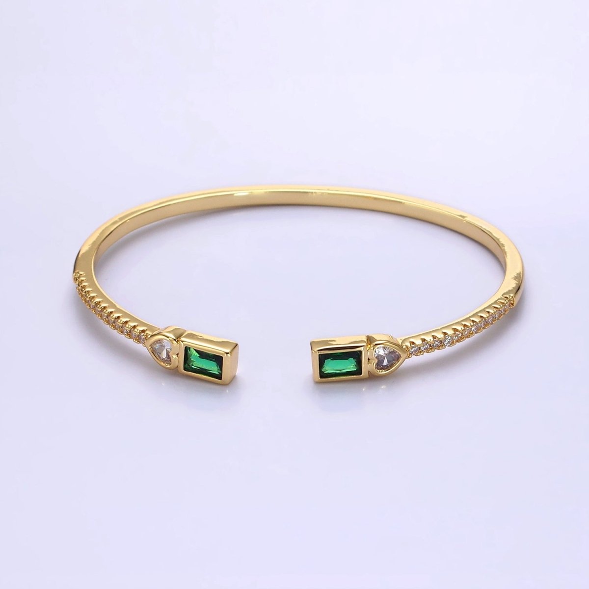 14K Gold Filled Clear Baguette CZ Cuff Bracelet in Silver