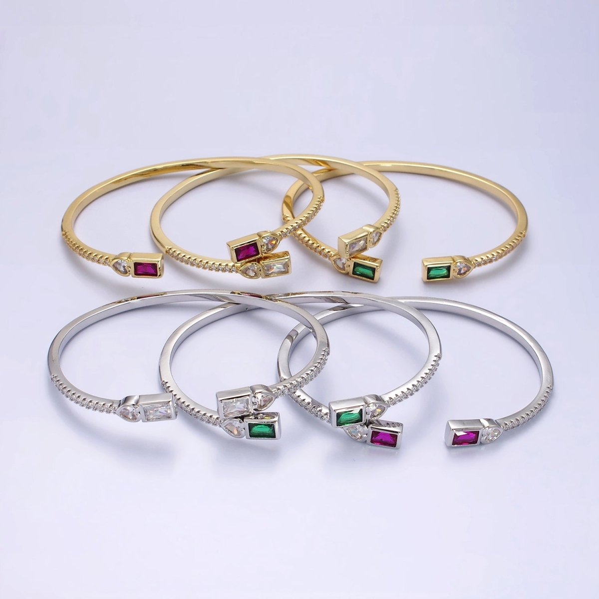 14K Gold Filled Clear Baguette CZ Cuff Bracelet in Silver