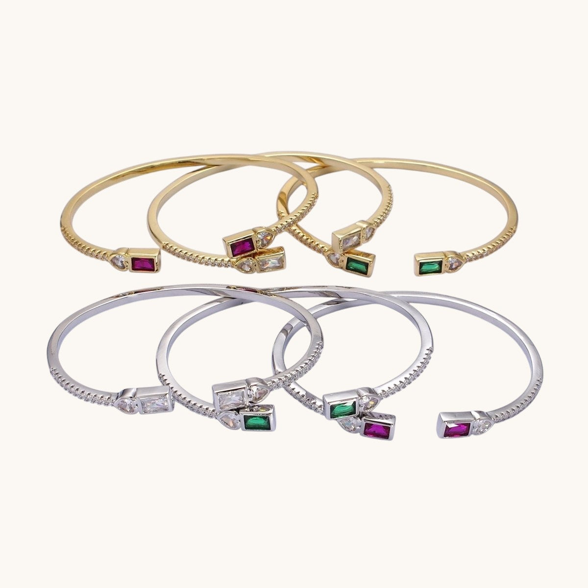 14K Gold Filled Clear Baguette CZ Cuff Bracelet in Silver